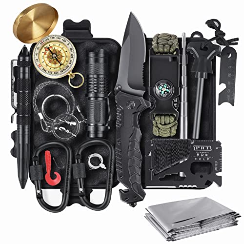 14 in 1 Survival Ausrüstung, Professionelles Notfall Survival Kit, Camping Zubehör für Outdoor...