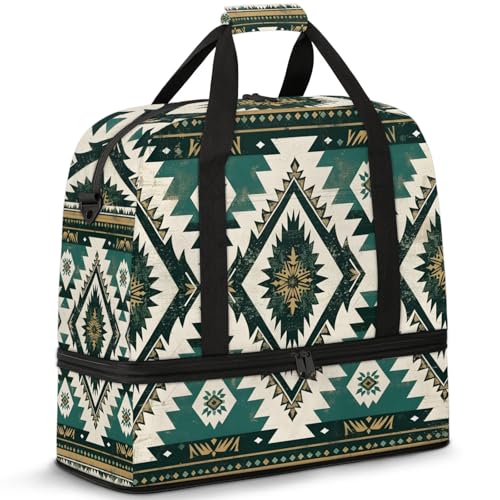 Large Travel Duffel Bag for Women Men Ethnic Bohemian Colorful Gym Bag Weekender Overnight Bags With Shoe Compartment Foldie Travel Tote Bag Carry On Personal Item Bag for Travel Gym Sports