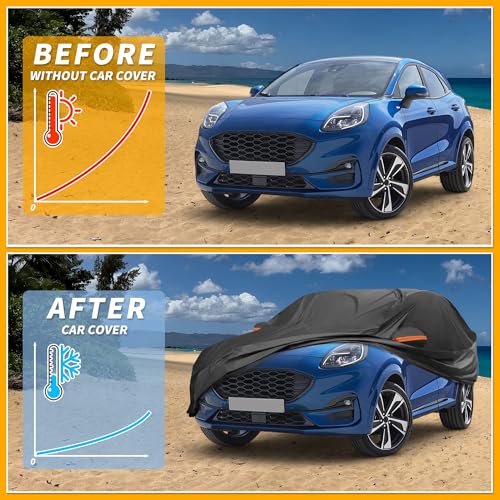 Image of All-Weather Waterproof Car Cover - UV-Resistant Outdoor Full Exterior Protection for Ford Puma 2019-2023 190T-PU Black with Right Side Zipper