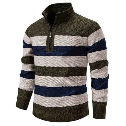 Men's Sweater Quarter Zip Striped Pullover Fall Winter Warm Long Sleeve Stand Collar Color Block Knit Sweaters Tops2