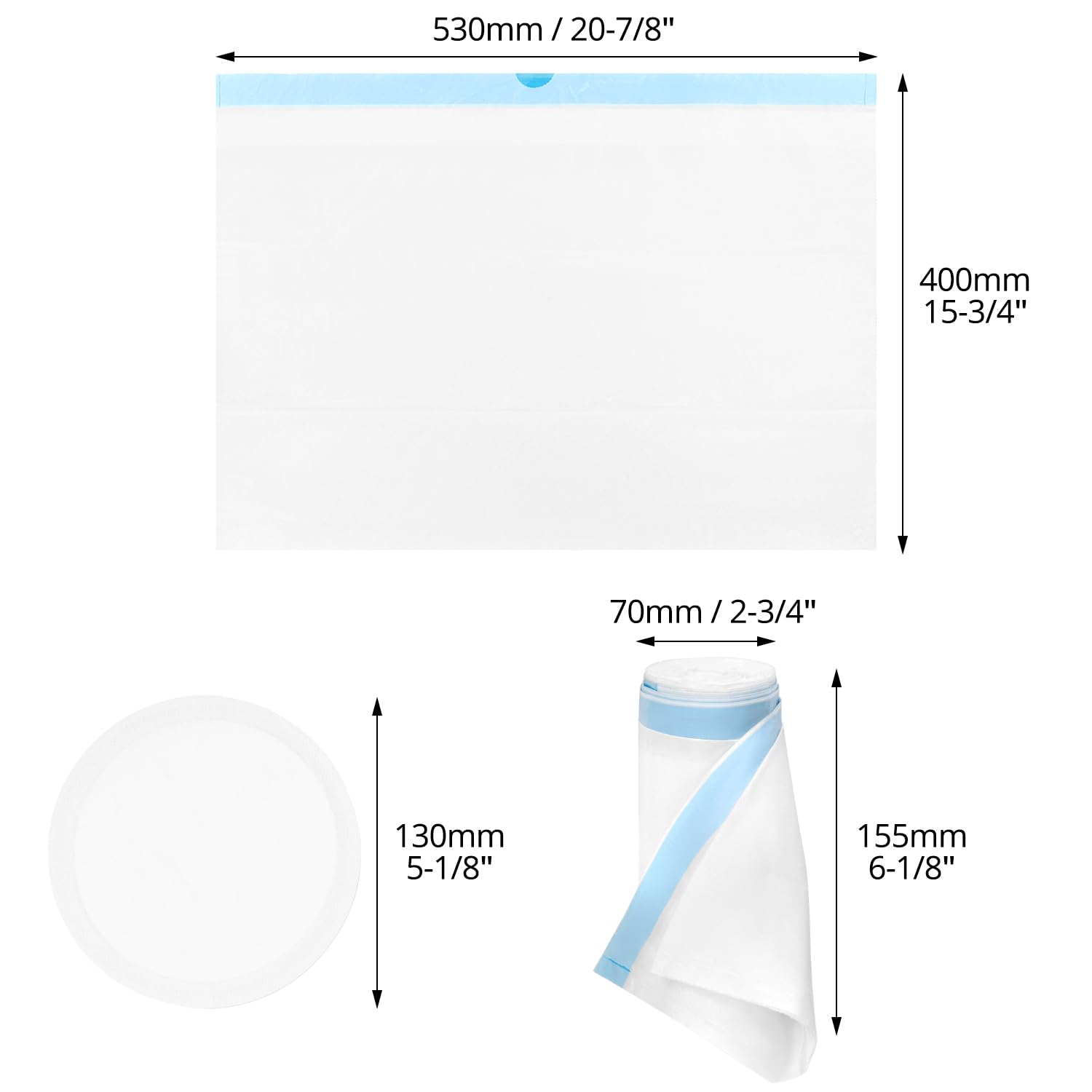 QWORK® 40 Stück Einweg Toilettenbeutel, Toilettenbeutel mit Mit Saugeinlage, 53x40CM Tragbare Toilettenbeutel für Toilettenstühle