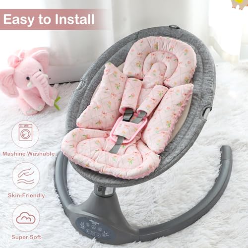 Image of Infant Car Seat Insert with 3 Strap Covers, Soft Car Seat Head Support for Baby Girls, Plush Fabric Newborn Insert for carseat, Strollers, Swings, Bouncer, Flower Bow