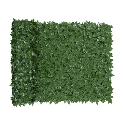 BRICOZONE Siepe Artificiale Ultra Coprente 1.5x3m Frangivento Ornamentale con Folte Foglie Sintetiche di Edera/Lauro per Balcone, Terrazzo, Giardino Rete Anticaduta per Recinzioni Verde Scuro