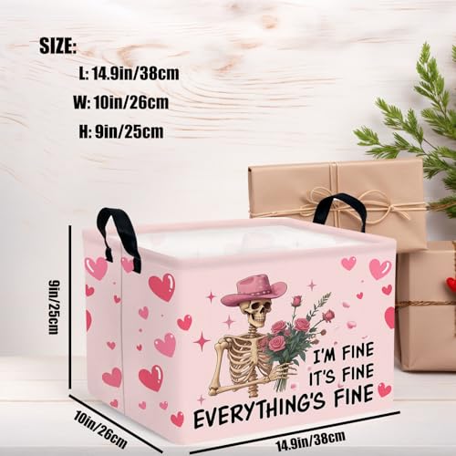 Image of Valentine's Day Basket Gift for Empty Cute Heart Large Storage Bin for Kid and Baby Room Decor (Pink Rose Skull Heart)