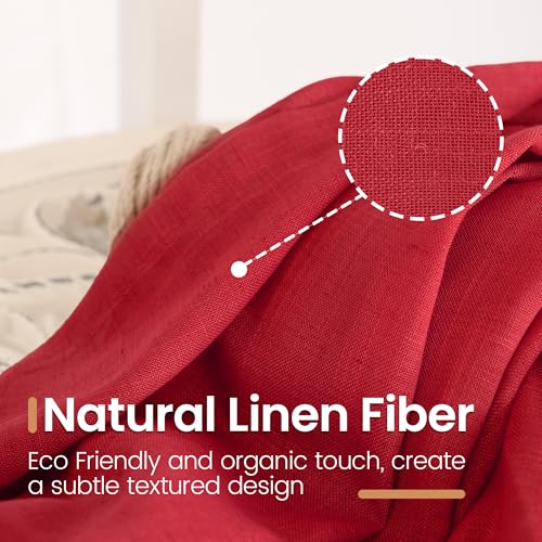 Image of BGment Red Linen Curtains 54 Inch Length for Bedroom Window, Semi Sheer Drapes Lightweight Rustic Textured for Living Room Farmhouse with Rod Pocket, 2 Panels Set, Each 42 Inch Wide