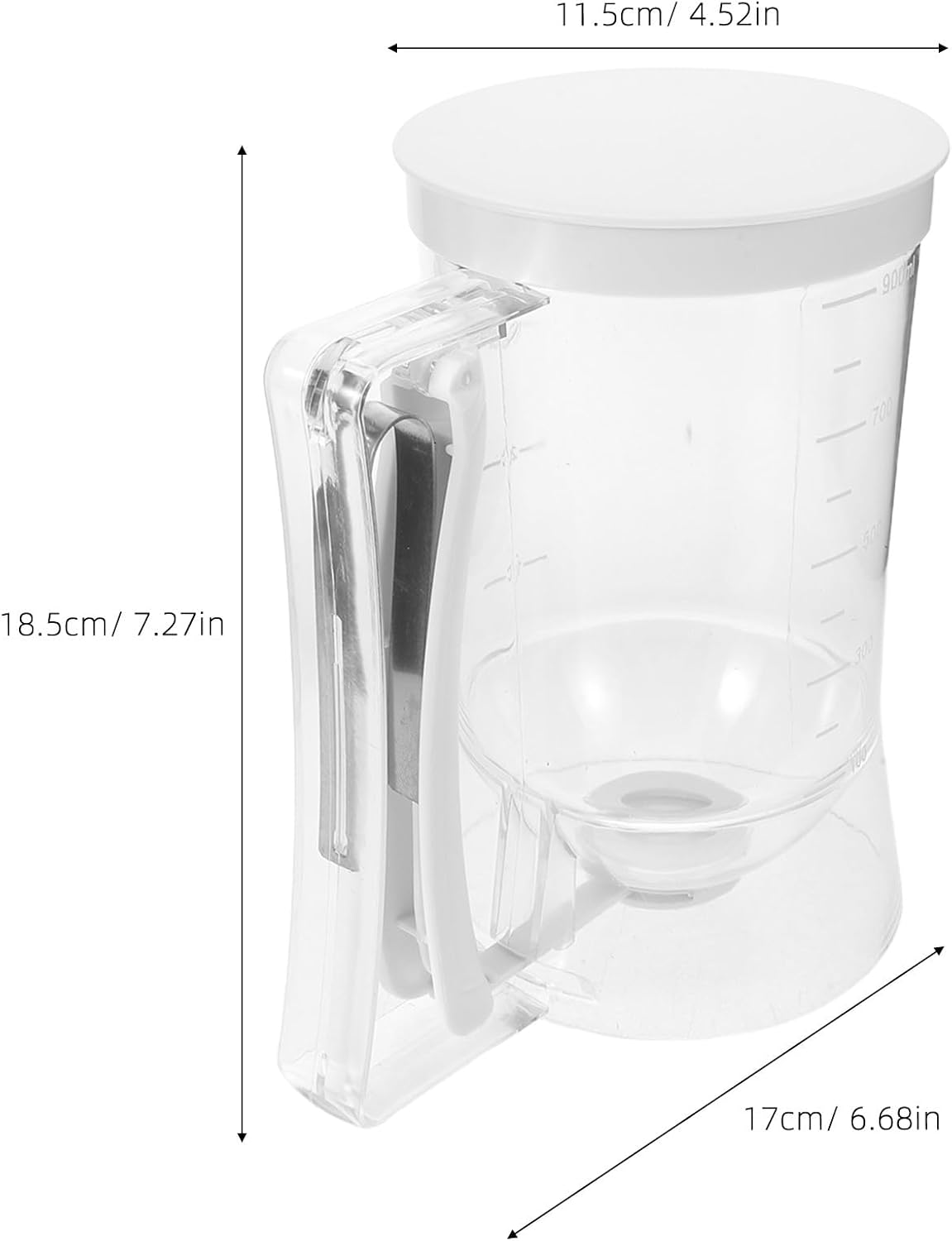 Pancake Batter Dispenser - 4-Cup Mix Pitcher Batter Pour Pitcher for Pancakes, Waffles, Crepes, Muffins, Cupcakes - Squeeze Handle, Portion Control (White)