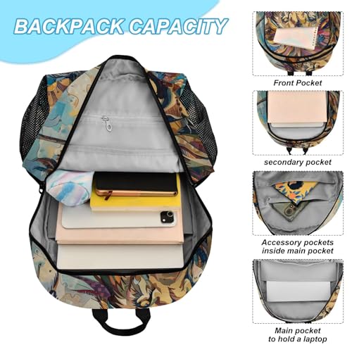 Colorful Lion Sea Backpack Lunch Bag Set for Travel Hiking Picnic, Backpacks with Insulated Lunch Box4