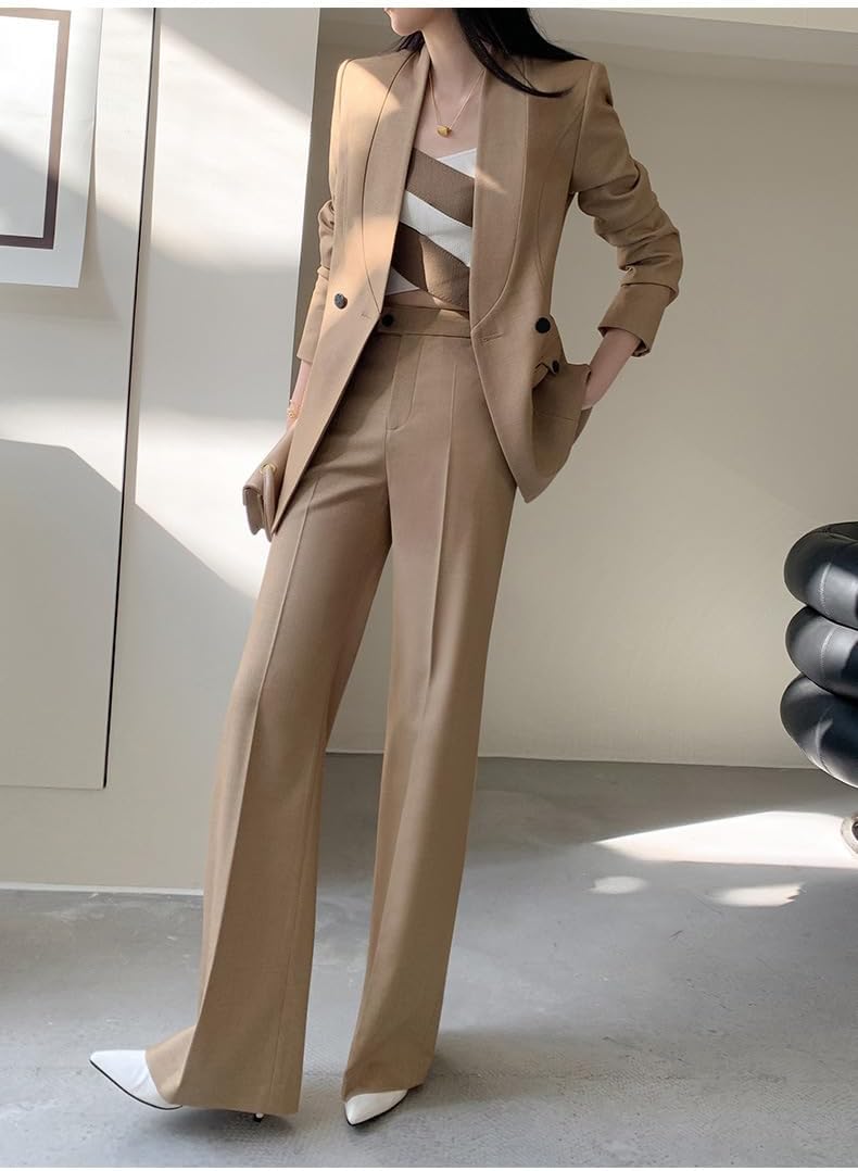 Women's Suit Office Work 2-Piece Double Breasted Buttons Jacket & Pants Set for Business