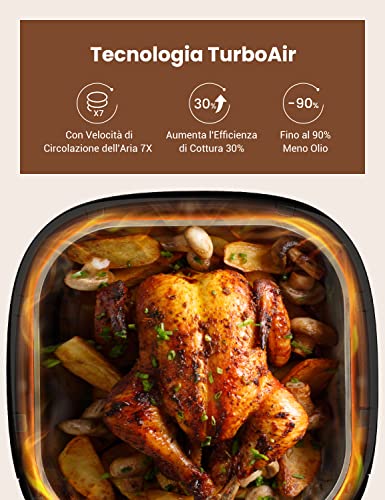 Proscenic T22 Friggitrice ad Aria, 5L Air Fryer Controllo con App & Alexa e Display LED Toccabile,11 Programmi Preimpostati，Rumore Basso，Senza BPA e PFOA per Patatine Fritte/Pizza