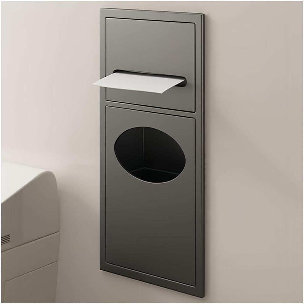 TIANQIHAO Stainless Steel Shower Niche With Built-In Trash Can And Toilet Paper Holder, Space-Saving Bathroom Storage For Homes, Restaurants, Hotels,Grey-52X20X13.5cm