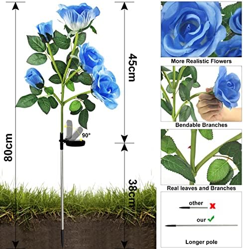 HELESIN Solar Lights Outdoor Garden Flowers, Waterproof Solar Powered Garden Ornaments with 10 Brighter Blue Roses, Solar Flower Lights, Solar Rose Stake Lights for Garden, Yard, Patio, Pathway