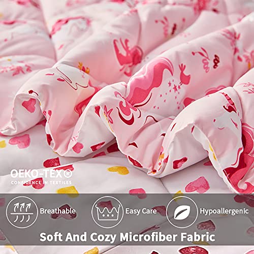 Umchord Unicorn Kids Bedding Set For Girls, Twin Size Bed In A Bag, Super Soft Lightweight 5 Pieces Comforter Set With Sheets, Durable Children Bed Set #TOP3