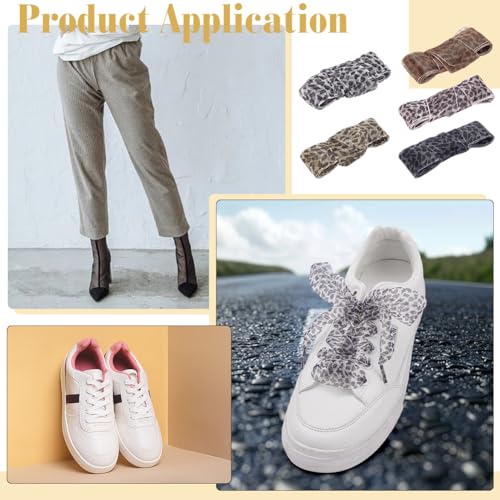 FREEBLOSS 5 Pairs Fashion Leopard Shoe Laces Soft Ribbon Shoelaces Leopard Print Shoelaces Ribbon Shoes Shoestring Cheetah Shoe Laces for Women Sneakers Boots 2.5cm Width4