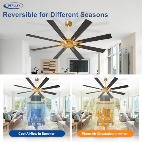 Image of Depuley Ceiling Fan Without Light: 66 Inch Big Indoor Outdoor Fan with Remote APP Control - Bronze Walnut Large Ceiling Fan no Light 8 Blade Reversible Quiet DC Motor Memory Function Timer