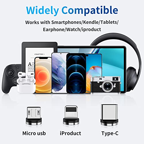 Hydood Magnetic Charging Cable (5-Pack, 10/10/6.6/3.3/1.6Ft), 540° Rotation Magnetic Phone Charger Cable With Led Light Compatible With Micro Usb, Type C And Iproduct Device | Red Nylon-Braided Cord #TOP6