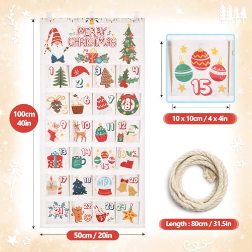 Naler Christmas Hanging Advent Calendar 2026, 24 Pockets, 50X100CM – Image 3