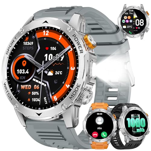 LIGE Smartwatch Hombre con 1000mAh(Tiempo de Espera Ultralargo de Más de 50 Días), 1.75' AMOLED Reloj Inteligente Hombre con Llamadas/LED Linterna/IP68 Impermeable/120+Modos, Android iOS Reloj Militar