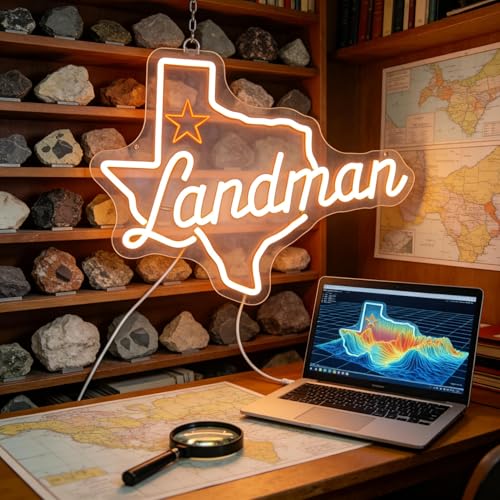 Image of Texas Neon Sign,Landman Mrech | Texas State Outline with Star & Script Lettering, 15.7 inchx11.8 inch Yellow LED Wall Light for Man Cave, Bar, Office, USB Powered