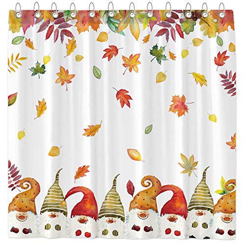 Funnytree Autumn Maple Leaves Gnomes Shower Curtain Set with Hooks Thanksgiving Fall Harvest Bathroom Bathtubs Decor Easy Care Washable Durable Polyester Fabric 72"x72" Funnytree Autumn Maple Leaves Gnomes Shower Curtain Set with Hooks Thanksgiving Fall Harvest Bathroom Bathtubs Decor Easy Care Washable Durable Polyester Fabric 72"x72"