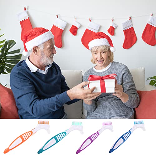 Denture Brush, 4 Pieces Small Toothbrush For Dentures, Multi-Layered Bristles Ergonomic Rubber Handle For False Teeth Cleaning #TOP6