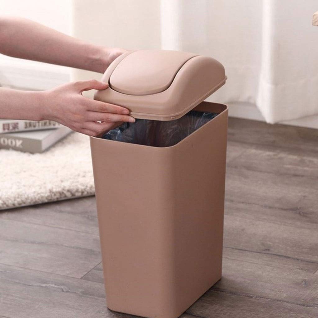 UPJAKS Cubo de Basura Bote de Basura Hogar Sala de Estar Dormitorio Baño Cocina Batido Cubierta Rectangular Inodoro Cubierto Cubo de Basura 12L Bote de Basura Baño (Color : Beige)