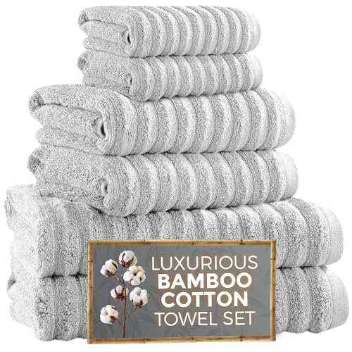 Towelogy® Luxury Towel Bale Set | Premium Blend of 60% Bamboo and 40% Cotton | 1x Bath Sheet, 1x Bath Towel, 2x Hand Towels, 2x Face Cloths | Super Soft and Quick Dry Bathroom Towels (Silver)