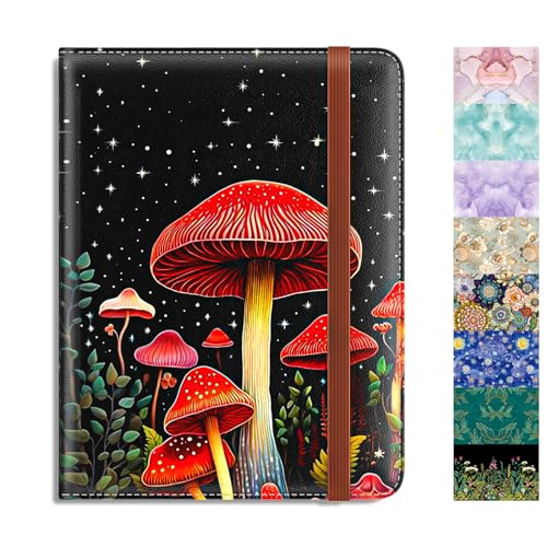 Rimilak Passport Holder, RFID Blocking Passport Cover Wallet with Clear Air Ticket Window, Leather Travel Documents Organizer Protector for Women and Men, Red Mushroom, Compact