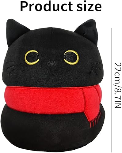 Miniatura 2 de Gato negro con bufanda, juguete de peluche creativo con forma de gato, almohada suave, regalos lindas muñecas para novia, niños, niñas, 8.7 in8.6