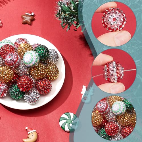 SUNNYCLUE 36Pcs Round Resin Rhinestone Bead 20mm Chunky Bubblegum Beads Bulk Christmas Round Disco Ball Large Chunk Loose Spacer Beads for Pens jewellery Making Bracelets Necklaces Beading DIY Crafts - Image 3