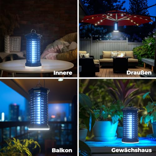 YISSVIC Elektrischer Insektenvernichter 4200V Mückenfalle 15W mit UV-Licht und LED-Beleuchtung Wasserdicht IPX4 geeignet für außen und innen