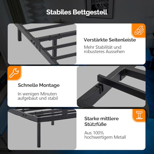 Bonnlo Bettgestell 180x200 cm mit Lattenrost, Bett 180x200 cm mit LED Beleuchtung, Metallbett Robust, Schwebenbett mit 36 cm Höhe schwarz (ohne matratze)