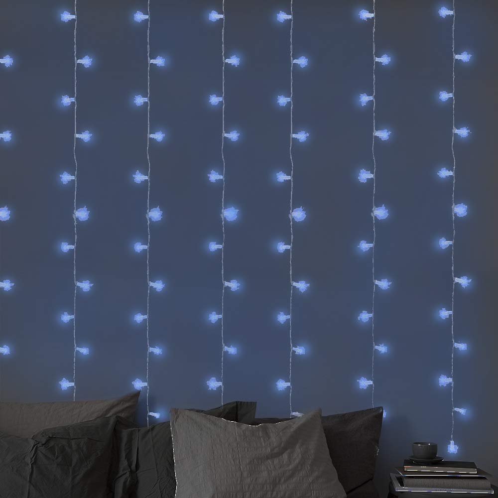 LightsGo 3 X 3 Metres 300 LED Blue Window Curtain Christmas Fairy Lights, Clear Cable, 8 Hour Timer, Long Lead