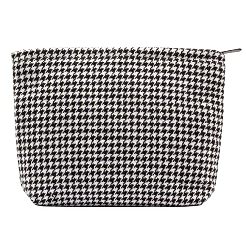 Makeup Bags for Purse Zipper Cosmetic Pouch Large Travel Canvas Make Up Organizer Tool Pouch for Women and Girls,Houndstooth Black