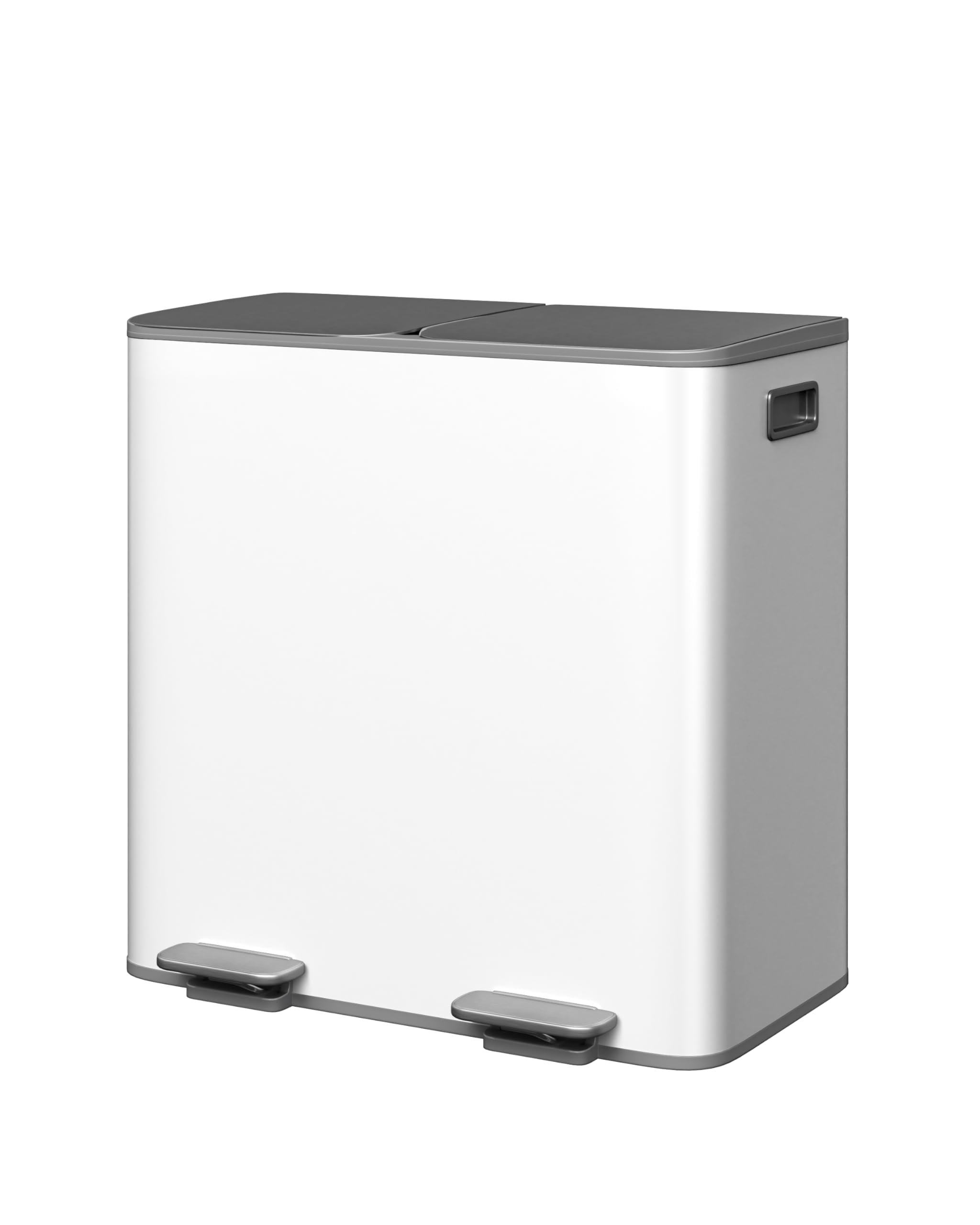 Großer Küchen-Mülleimer 2 x 40L aus Edelstahl – Doppelfach Abfallbehälter mit Soft-Close-Deckel, Tretmechanismus und PP-Innenbehältern, ideales Recycling Mülltrennsystem, grau-weiß