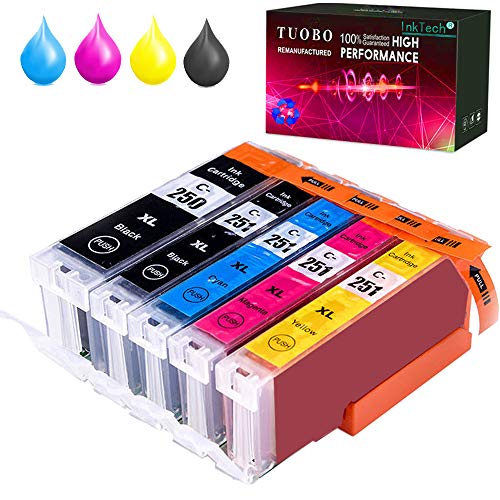 Tuobo 5 Pack Compatible PGI-250 CLI-251 Ink Cartridge Replacement for PIXMA iP8720 PIXMA MG6320 PIXMA MG6620 PIXMA MG7120 PIXMA MG7520 Inkjet Printers PGI-250XL CLI-251XL (1Large BK+1BK+1C+1M+1Y)