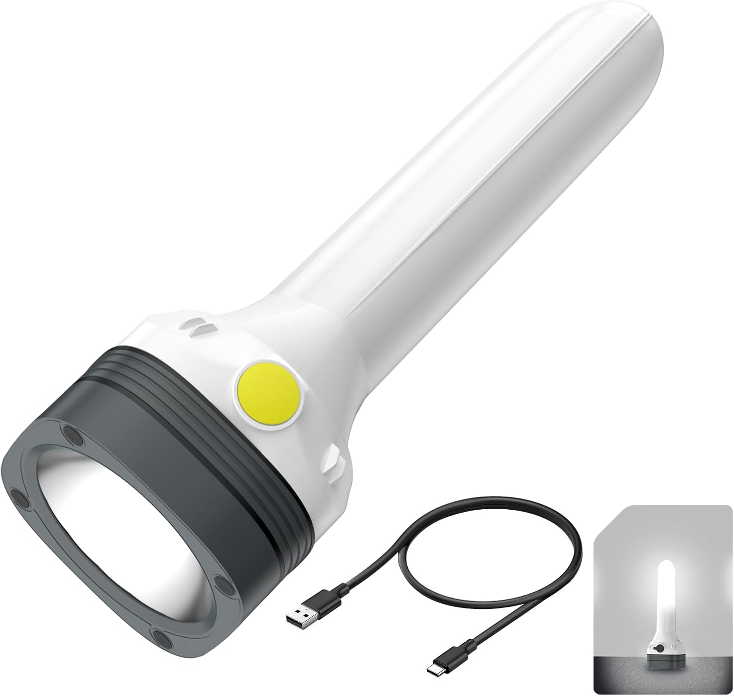 Flashlight Lantern Combo Rechargeable, 2-in-1 LED Flashlight with 360° Camping Lantern & Emergency Strobe, Compact Light for Camping, Power Outage, Car