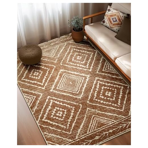 21+ Must-Have Ralph Lauren Home Office Decor Items 4 Area Rug 5x7 Rug Machine Washable Non-Slip Low Pile Print Pattern Western Rug for Living Room Bedroom Entryway Tribal Series -Yellowbrown/Cream