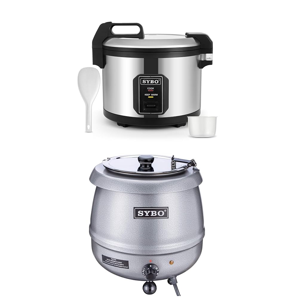 Bundle of SYBO Commercial Rice Cooker and Warmer, 60 Cups Cooked (30 Cup Uncooked)+ SYBO SB-6000-2G Commercial Grade Soup Kettle for Restaurant and Big Family