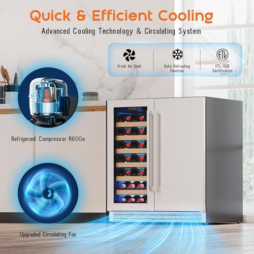 Image of Albott 30 Inch Wine and Beverage Refrigerator, 37-64℉ Dual Zone Wine Cooler with Digital Temperature Control, Built-in or Freestanding for Home or Bar, Holds 33 Bottles 100 Cans Beer, Soda, Champagne