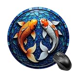 青い モザイク 模様 の 中で 対をなす 錦鯉 の ステンドグラス マウスパッド 丸型 防水 オフィス 滑り止め 快適 薄型 ゲーミング 仕事用 男女兼用 直径20cm