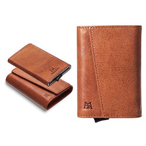 ManChDa Genuine Leather Wallet Slim RFID Blocking Magnetic Wallet for Men Trifold Wallet Aluminum Detachable Wallet Pop up Card Wallet Card Case Holder Clip Money Organizer Khaki, MCD-MQB072US