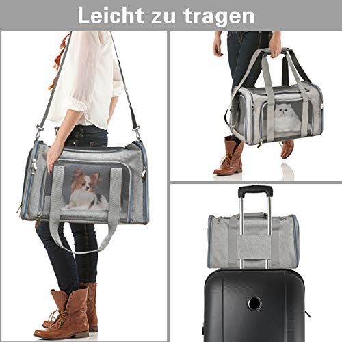 Qlfyuu Transporttasche für Katze Hund, Faltbare Tragbar Katzentransportbox Hundetransportbox für Mittel Kleine Haustiere Katzen Hunde, Katze Tragebox Tragetasche bis 25lbs(Grau, Groß)