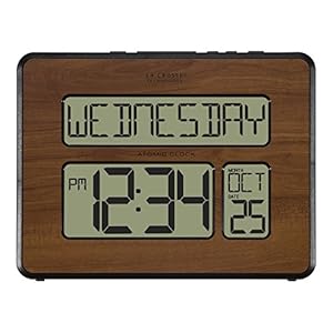 La Crosse Technology 513-1419-WA-INT Atomic Large Full Digital Calendar Clock, Walnut, 9.84″L x 1.14″W x 7.48″H