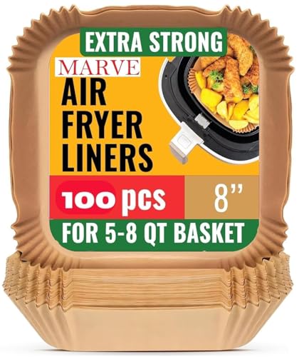 Image of Marve Square Air Fryer Liners Food-Grade BPA Free Paper for 5 to 8 litres Oil-Free Fryers - Healthy Cooking I Heat Resistance Air Fryer, Baking, Roasting Microwave