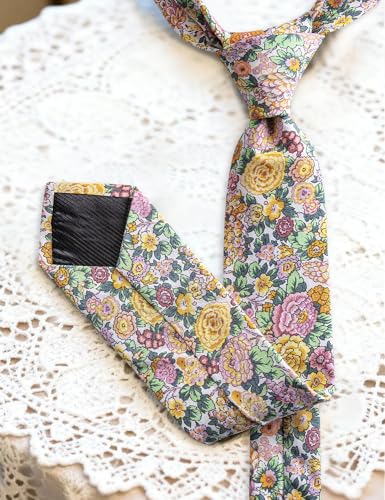 Image of Barry.Wang 100% Cotton Floral Ties for Men 63 inch Extra Long Necktie Clip | Fashion Cotton Printed Neckties,Wildflower 2.76 inch Ties Skinny,Gift Box,Groomsmen Wedding Engagement Graduation