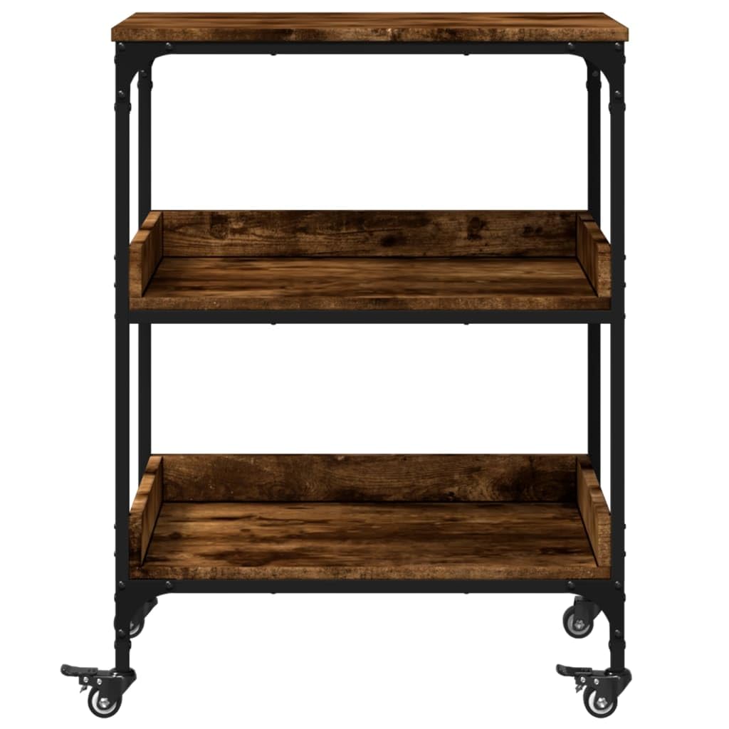Carro de cocina de roble ahumado, 60 x 41 x 80,5 cm, material de madera con marco de acero, carrito para servir con 4 ruedas, carrito auxiliar con espacio para cocina, comedor, organizador