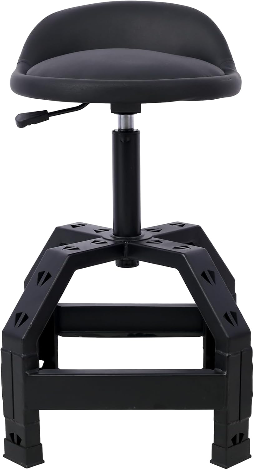 JHshop Rolling Shop Stool with Wheels, Mechanic Garage Stool Chair with Adjustable Height, Heavy Duty Swivel Roller Seat for Garage, Salon and Tattoo Beauty, Roller Creeper Seat - Black