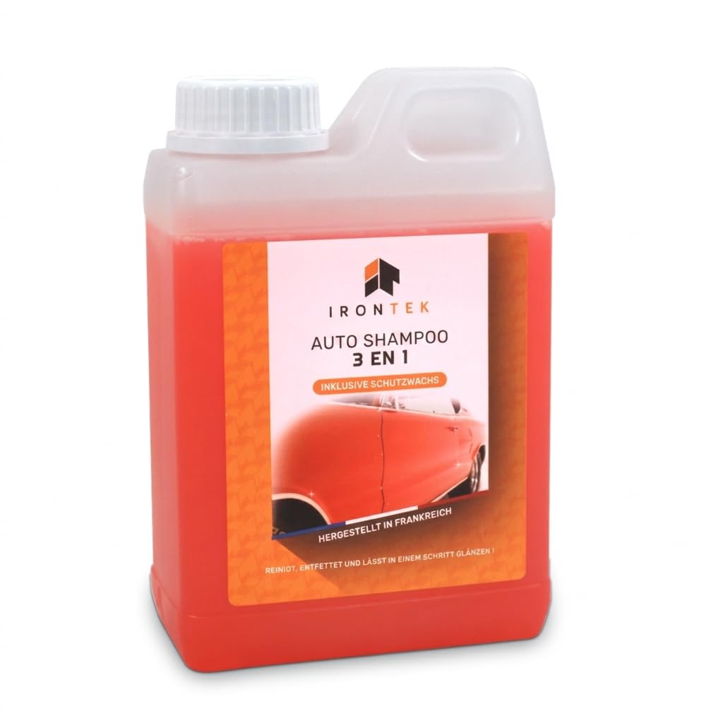 Auto Shampoo mit Wachs - IRONTEK - 1 L | IT318 | 3-in-1 Reinigung Glanz Schutz | pH-Neutral | Alle Lacke