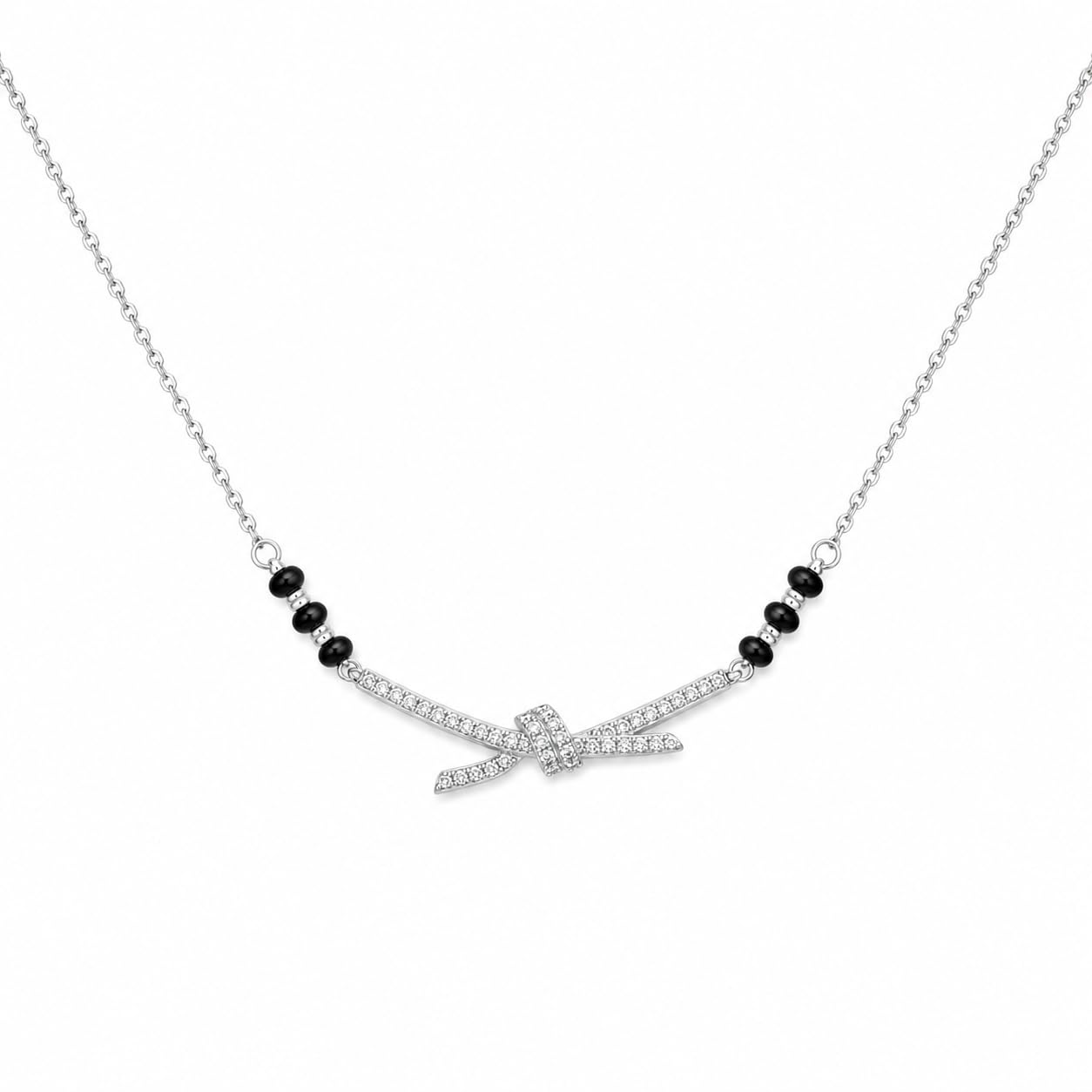 925 Sterling Silver Elegant Knot Mangalsutra for Women | Rhodium-Plated Silver Chain with Black Beads & Zircon Knot-Inspired Pendant with Sparkling Crystal Detail | Stylish Traditional Necklace-image-46