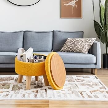 ●ONE BRILLIANT● FunOB441Beige Fun-OB441-Beige Amazon.com: Wimarsbon Storage Ottoman, Modern Round Footrest